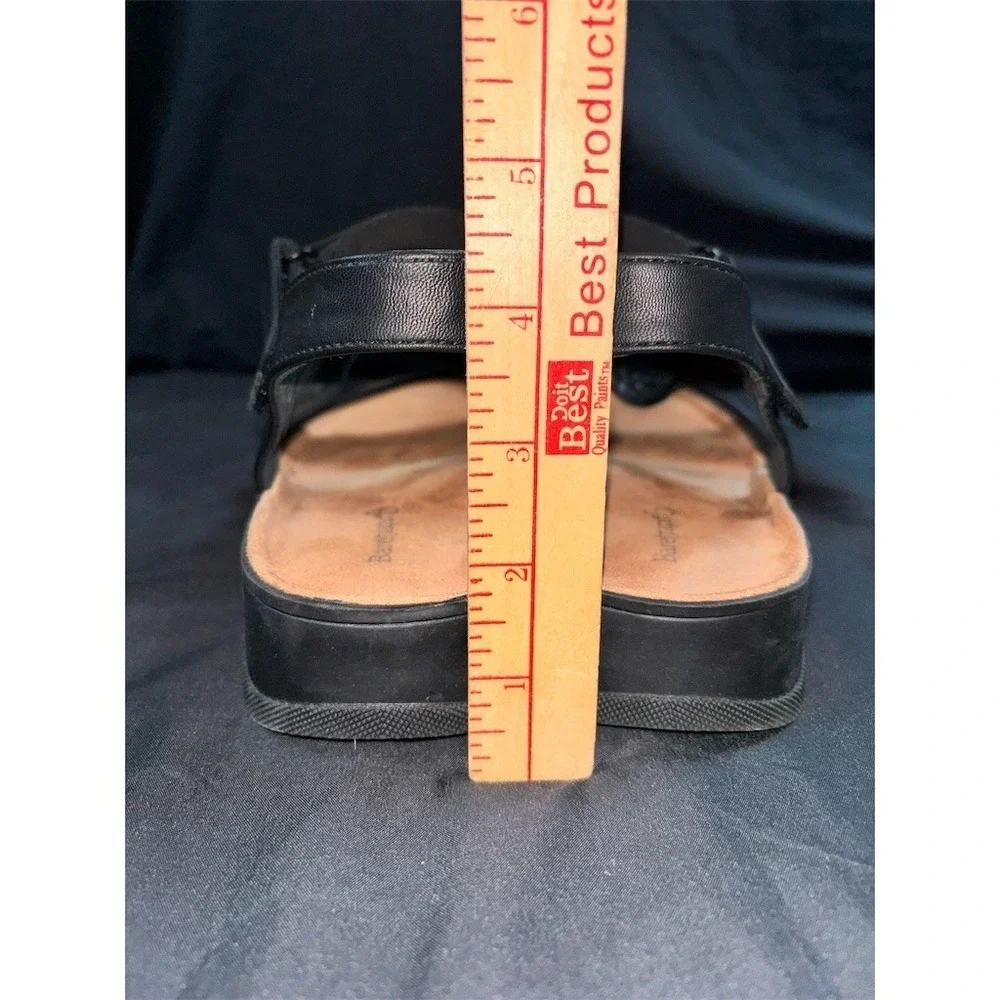 BareTraps Wedge Sandals size 11 Womens Black Ankle Strap Braided Comfort Footbed